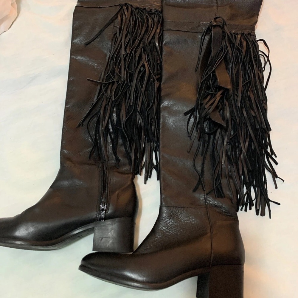 Black Fringe Knee-High Women's Boots